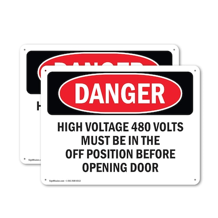 Signmission High Voltage 480 Volts Must Be In The Off Danger Sign, Aluminum, 14in W x 10in L, 2PK OS-2PACK-DS-A-1014-L-1958